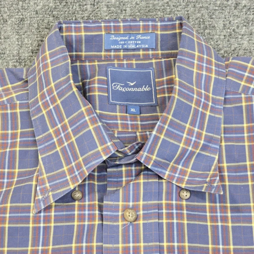 Vintage Façonnable Button-Down Shirt XL Plaid Made in‎ Malaysia 100% Cotton - Picture 4 of 9